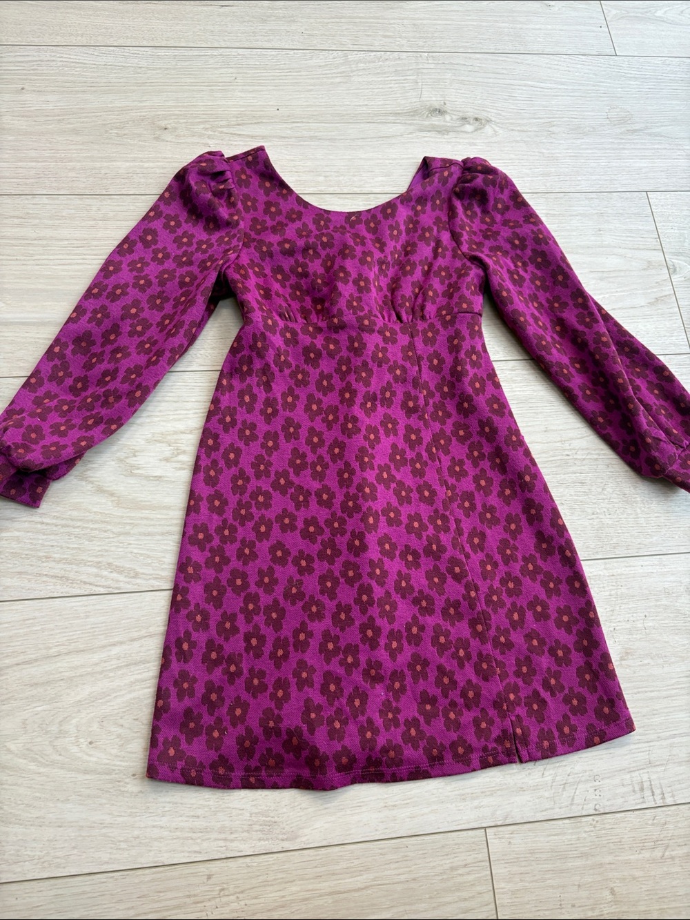 Girls' Floral Long-Sleeve Knit Dress in Magenta